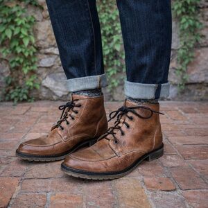 BED STU Burnished Tan Leather Lace-Up Lug Sole Men's Boots, 10